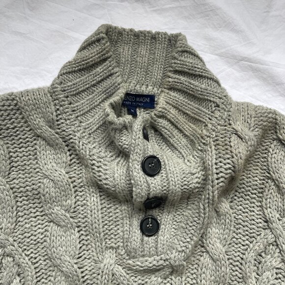 Lorenzo Magni made in Italy mens sweater grey mockneck w/ 4 buttons size M - Picture 4 of 5